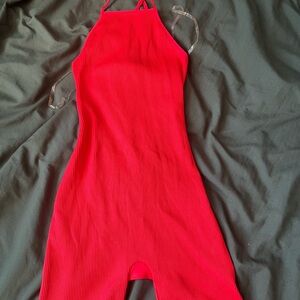 Red Ribbed Jumpsuit